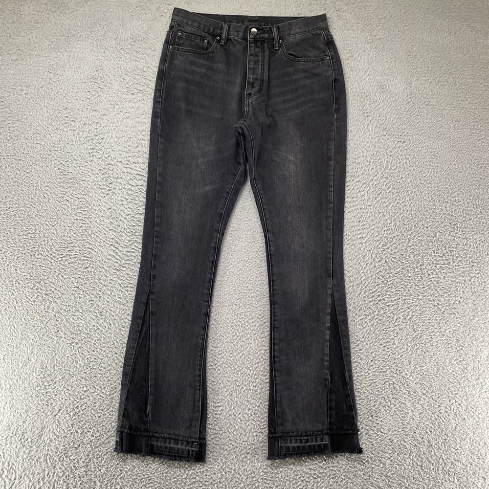 Mnml Jeans Mens 31x34 Gray Bootcut Distressed Raw Hem Charcoal Denim Black